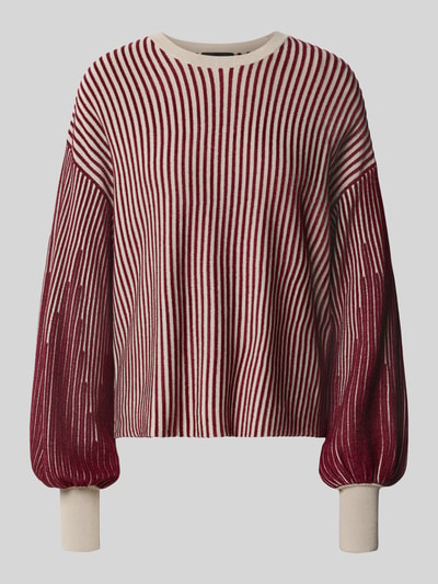 Produktfoto, Strickpullover aus Viskose-Mix in Two-Tone-Machart von Emporio Armani, Damen, Relaxed Fit, Rundhalsausschnitt, creme-rot gestreifte Textur