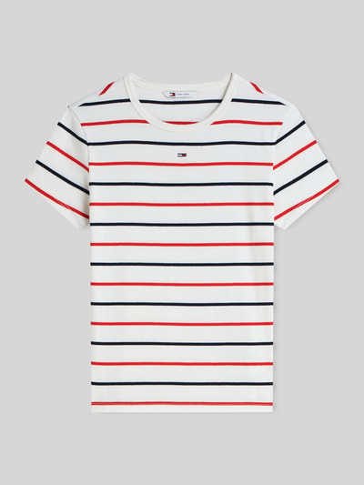 Tommy Jeans Slim Fit T-Shirt aus Baumwoll-Mix in Rippstrick Weiss 2