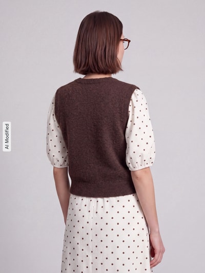 PIECES Regular Fit Weste mit V-Ausschnitt Modell 'SALLY' Mittelbraun Mel 5
