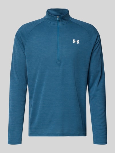 Produktfoto, Sweatshirt mit kurzem Reißverschluss und Logo-Print von Under Armour in Blau, glatte Textur, gerader Schnitt, Stehkragen