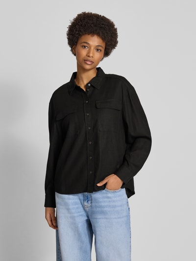 Only Oversized overhemdblouse van linnenmix, model 'CARO' Zwart - 4