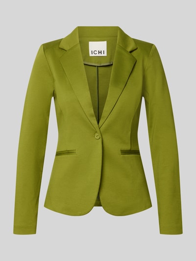 Produktfoto, Blazer mit Viskose-Anteil Modell 'Kate' von ICHI in Grün mit Reverskragen, taillierter Passform und Paspeltaschen, glatte Textur
