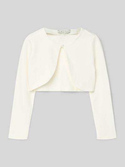 Produktfoto, cremeweißer Bolero mit Knopfverschluss von Une Hautre Couture, Regular Fit, Rundhalsausschnitt, glatte Textur