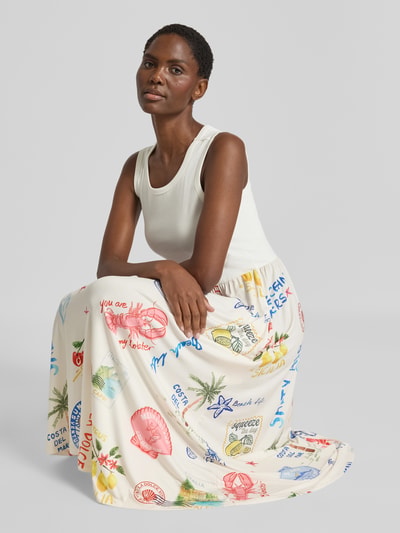 Oui Midikleid mit Allover-Motiv-Print Weiss 3