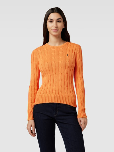 Polo Ralph Lauren Strickpullover mit Zopfmuster Modell 'JULIANNA' Orange 4