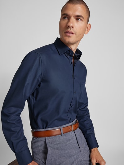 OLYMP Modern fit zakelijk overhemd met borstzak, model 'Sora' Marineblauw - 3