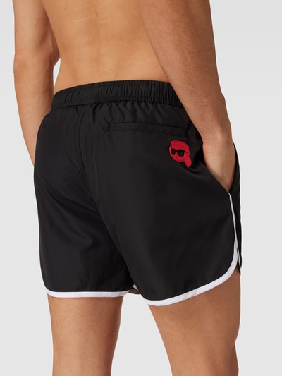 Karl Lagerfeld Beachwear Badehose mit Logo-Print Modell 'IKONIK' Schwarz 3