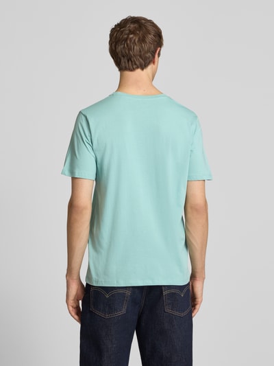 Männermodel trägt Regular Fit T-Shirt aus reiner Baumwolle Modell 'EGGO' von Pepe Jeans in Optik: Unifarben, Ganzkörperansicht Rückansicht.