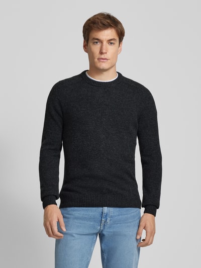 MCNEAL Strickpullover aus Lammwolle mit Label-Stitching Dunkelgrau Melange 4