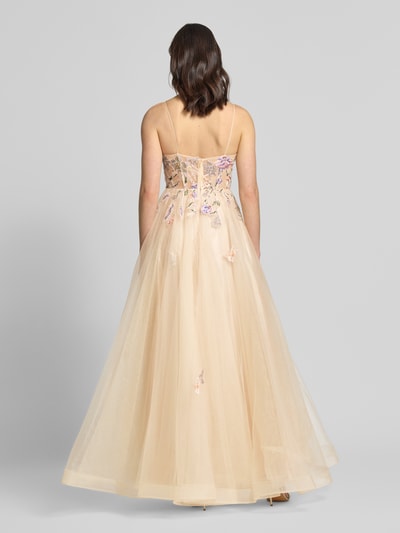 unique Abendkleid aus Tüll mit Stitchings Beige 5