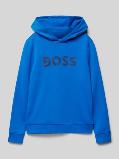 Boss Hoodie met labelprint Koningsblauw - 1