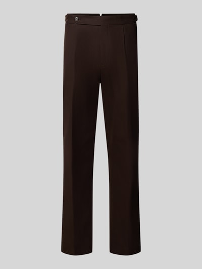 Produktfoto, dunkelbraune glatte Hose mit geradem Schnitt, feine Stoffstruktur, Tapered Fit Schmale Hose aus reiner Baumwolle Modell 'H-Perino-PLDTLWG-263' von BOSS, Herren Schmale Hose