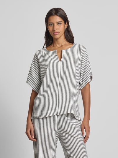 FREE/QUENT Loose Fit Blusenshirt aus Viskose-Leinen-Mix Modell 'Lavisco' Dunkelblau 4