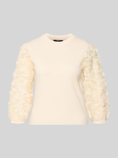 Produktfoto, Strickshirt aus Viskose-Mix mit floralen Applikationen von Zero, kolor kremowy, dopasowany krój, okrągły dekolt, długość tyłu 48 cm, długość rękawa 43 cm