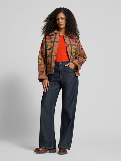 Jake*s Casual Bluzka z długim rękawem, efektem prążkowania i okrągłym dekoltem Wiśniowy 1