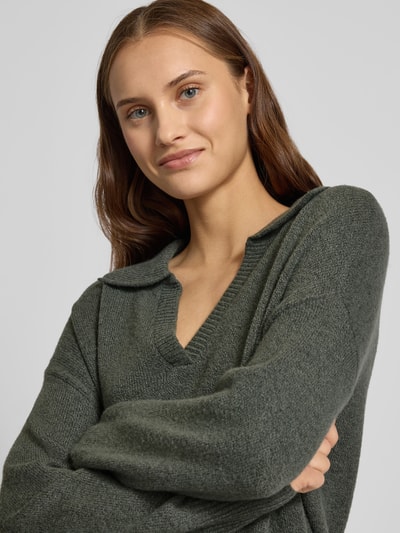 Pieces Regular fit gebreide pullover met wol, model 'MALOU' Donkergrijs gemêleerd - 3