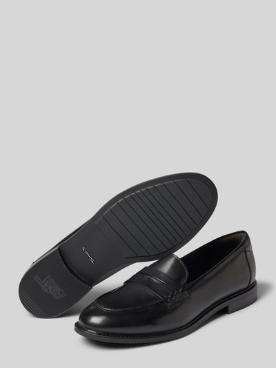 Produktfoto, schwarze loafersy aus naturalna skóra, glatte Oberfläche, dezente Nähte, Loafer aus echtem Leder von Tamaris