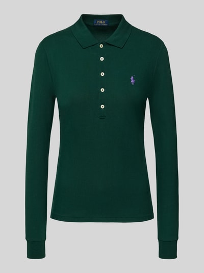 Polo Ralph Lauren Slim fit poloshirt met labelstitching, model 'JULIE' Donkergroen - 2