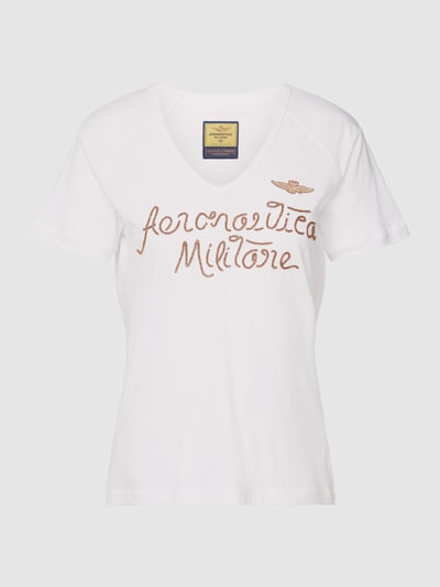 Aeronautica Militare T-shirt z ozdobnym obszyciem Biały 2