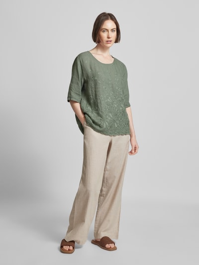 ZABAIONE Linnen blouse met structuurmotief, model 'La44ura' Kaki - 1