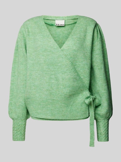 ICHI Gebreide pullover met strikdetail, model 'HOLENE' Lindegroen - 2