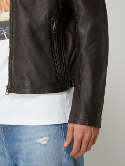 Gipsy Regular fit leren jack in bikerlook, model 'Rylo' Donkerbruin - 3