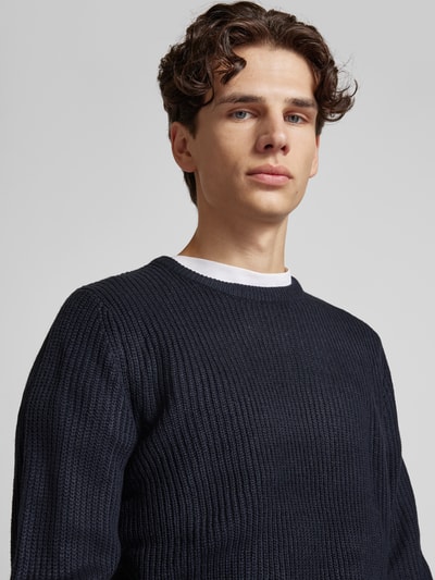 Jack & Jones Strickpullover mit Rundhalsausschnitt Modell 'LEWIS' Marine 3