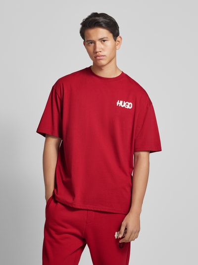 Hugo Blue Oversized T-shirt met labelprint, model 'Nimayliti' Rood - 4