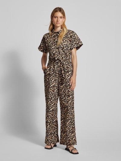 LOLLYS LAUNDRY Jumpsuit met strikceintuur, model 'Mathilde' Middenbruin - 4