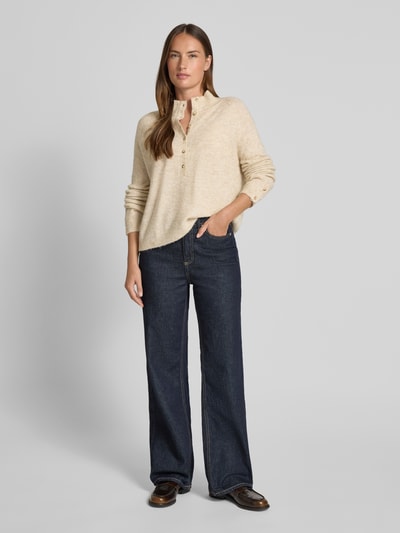 MSCH Copenhagen Strickpullover mit Stehkragen und Knopfleiste Beige 1