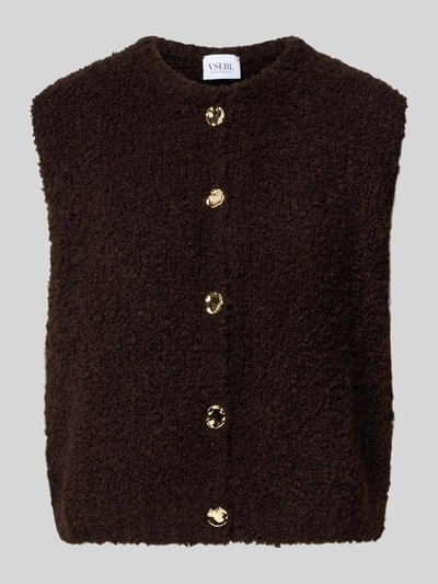 VILLA SOPHIE Loose fit mouwloos vest met mohair, model 'VIOLA' Donkerbruin - 2