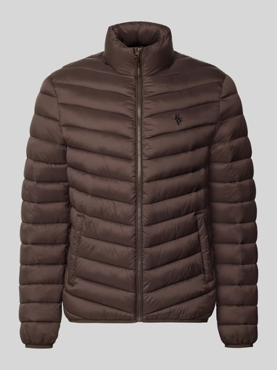 Produktfoto, Regular Fit Steppjacke mit Logo-Stickerei van REVIEW in bruine kleur, Stiksels, Steekzakken, opstaande kraag, met lange mouwen, ritssluiting, regular fit, geborduurd logo