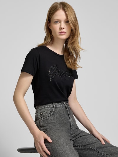 Guess T-Shirt aus Viskose mit Strasssteinbesatz Black 3