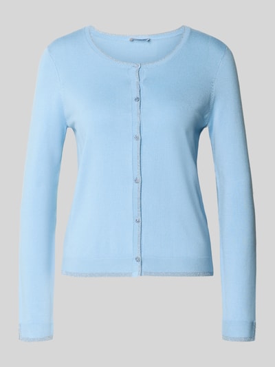 Produktfoto, Slim Fit Cardigan aus Viskose-Mix in Strick-Optik von Liu Jo White in Hellblau mit Rundhalsausschnitt, durchgängiger Knopfleiste und elastischen Abschlüsse, Damen Cardigan.