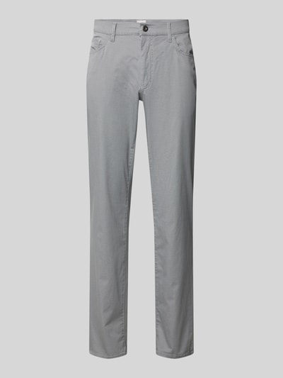 Produktfoto, Hose mit Strukturmuster Modell 'Cadiz' von BRAX in Grau, Baumwoll-Elasthan-Mix, Regular-Fit, Eingrifftaschen, klassische Form. Bundweite 46 cm, Innenbeinlänge 83 cm bei Größe 32/32.