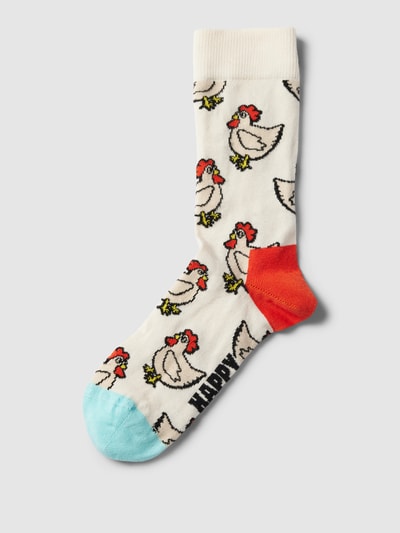 Happy Socks Sokken met all-over motief, model 'Rooster' Offwhite - 1