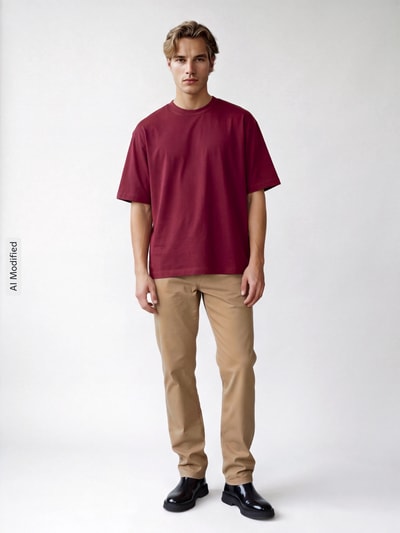 Selected Relaxed Fit T-Shirt mit Rundhalsausschnitt Modell 'OSCAR' Bordeaux 1