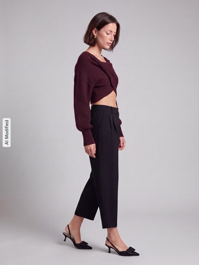 PIECES Regular Fit Pullover in Wickel-Optik Modell 'AVA' Bordeaux 1