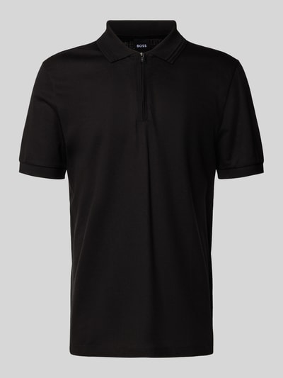Produktfoto, Regular Fit Poloshirt aus Baumwoll-Lyocell-Mix Modell 'H-PARAS 70' von BOSS in Optik: Unifarben, strukturiert, kurzer Reißverschluss, Label-Patch.