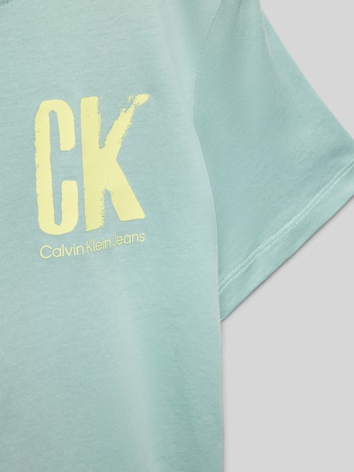 Calvin Klein Jeans T-shirt z nadrukiem z logo i okrągłym dekoltem Limonkowy 2