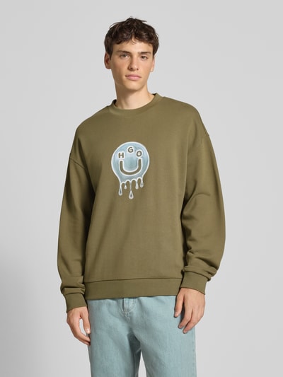 Hugo Blue Loose fit sweatshirt van puur katoen, model 'NEWIREX' Olijfgroen - 4
