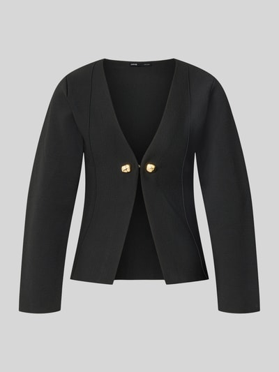 Produktfoto, Cardigan mit Zierknöpfen Modell 'APOLLO' von MANGO, schwarzer gerader Schnitt, goldfarbene Knöpfe, V-Ausschnitt, glatte Textur