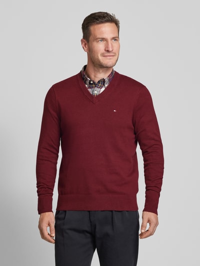 Tommy Hilfiger Gebreide pullover met logostitching, model 'PIMA' Donkerrood - 4