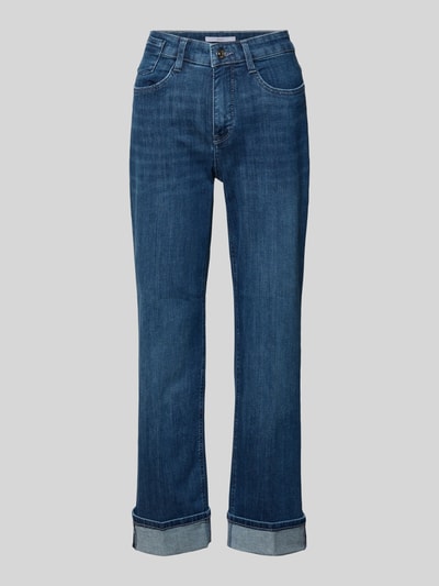 Produktfoto, Bootcut Fit Jeans aus Baumwoll-Mix Modell 'LAURA TURN UP' von MAC, 5 kieszeni, zapięcie na guzik i zamek, stałe wywinięte nogawki, długość do kostek, szerokość w rozmiarze 36: 42 cm, długość nogawki wewnętrznej w rozmiarze 36: 69 cm, niebieski denim, gładka faktura