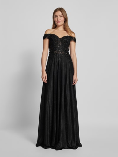 Unique Off-Shoulder-Kleid mit Spitzenbesatz Black 4