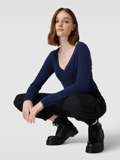 Review Cropped Strickpullover mit Zopfmuster Marine 1