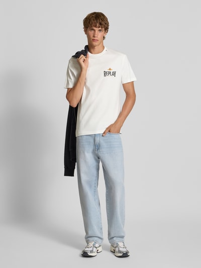 Replay Regular fit T-shirt van puur katoen met logoprint Offwhite - 1