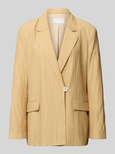 Produktfoto, Straight Fit Blazer aus Viskose-Mix mit Strukturmuster von Jake*s Collection in Beige mit Reverskragen, Pattentaschen, Knopfverschluss, Leinen-Viskose-Anteil, sichtbare Textur, schlichte Linienführung.