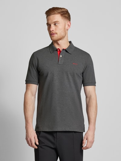 Gant Regular fit poloshirt met labelstitching Antraciet gemêleerd - 4