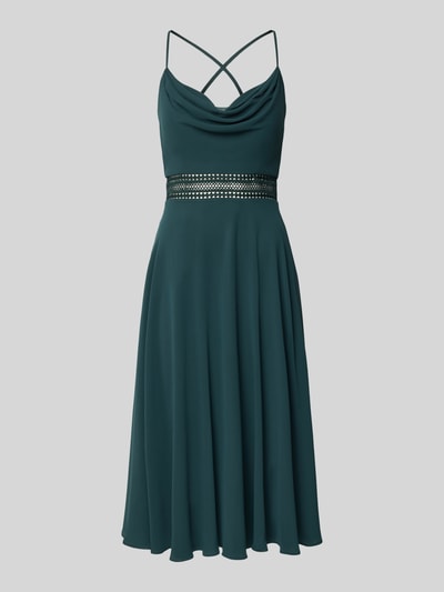 V.M. Knielange cocktailjurk met cascadehals Donkergroen - 2